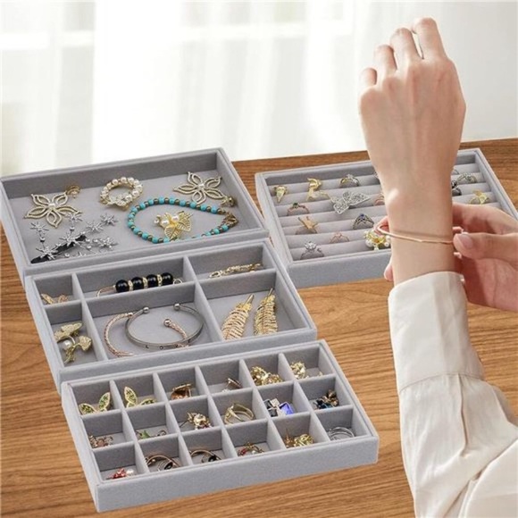 Velvet Jewelry Trays Organizer for Drawers, Small Stackable Jewelry Display Tray - Picture 6 of 7